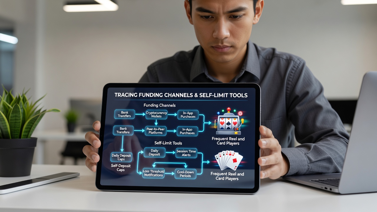 Close-up of self-limit settings panel on a mobile gaming app with deposit and time controls highlighted